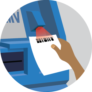 Hand holding registration and scanning barcode at the DMV kiosk